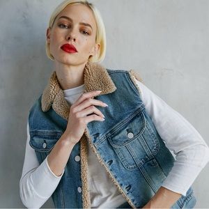 NWT: QCY DENIM Harper Vest with Vegan Sherpa. Made in Los Angeles.